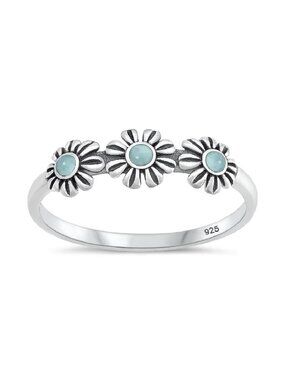 NWT- Genuine Larimar Sterling Silver (925) Flowers Ring, Multiple Sizes